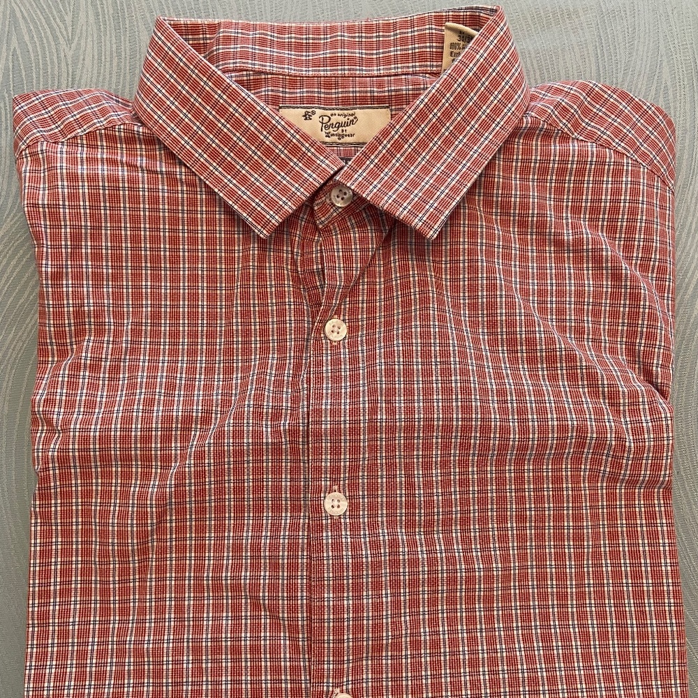 Original Penguin Heritage Slim Fit Men's Red Plaid Shirt XL